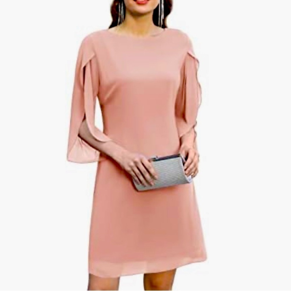 Grace Karin chiffon shift dress with 3/4 slit sleeve